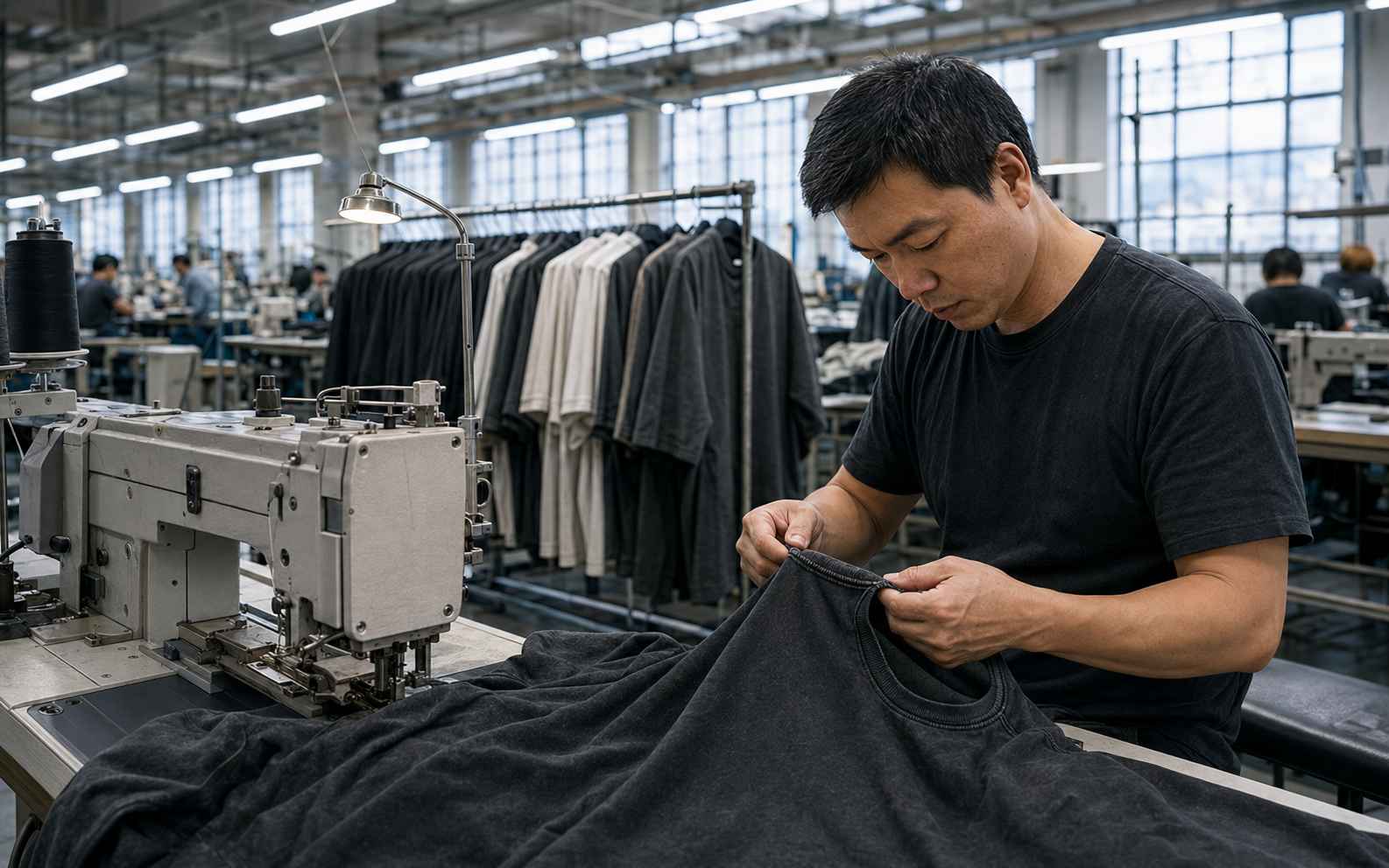 Garment production setting for heavyweight T-shirts, hoodies and casualwear