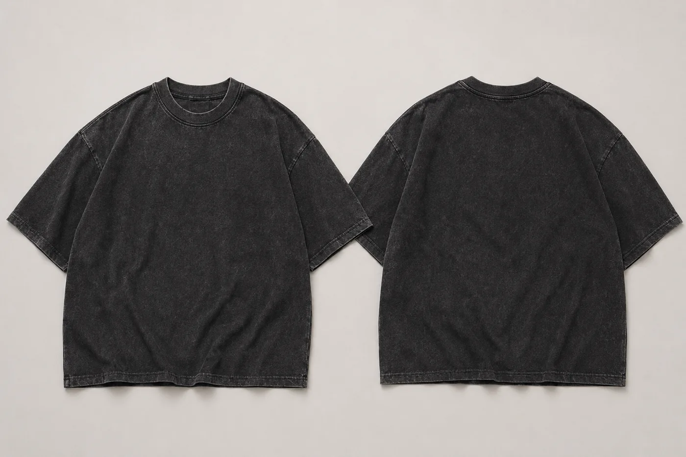 Black vintage washed oversized heavyweight cotton T-shirt shown front and back